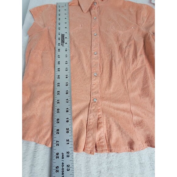 Outback Trading Co Women Peach Tooled Short Sleeve Button-Up Western Shirt Small - Picture 8 of 8